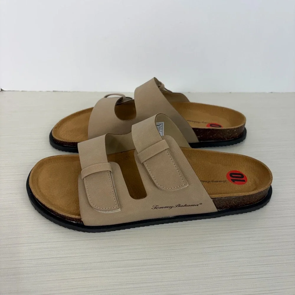 Tommy Bahama Men Double Ban Leather Sandals Adjustable Straps Size 10 TRF Truite
